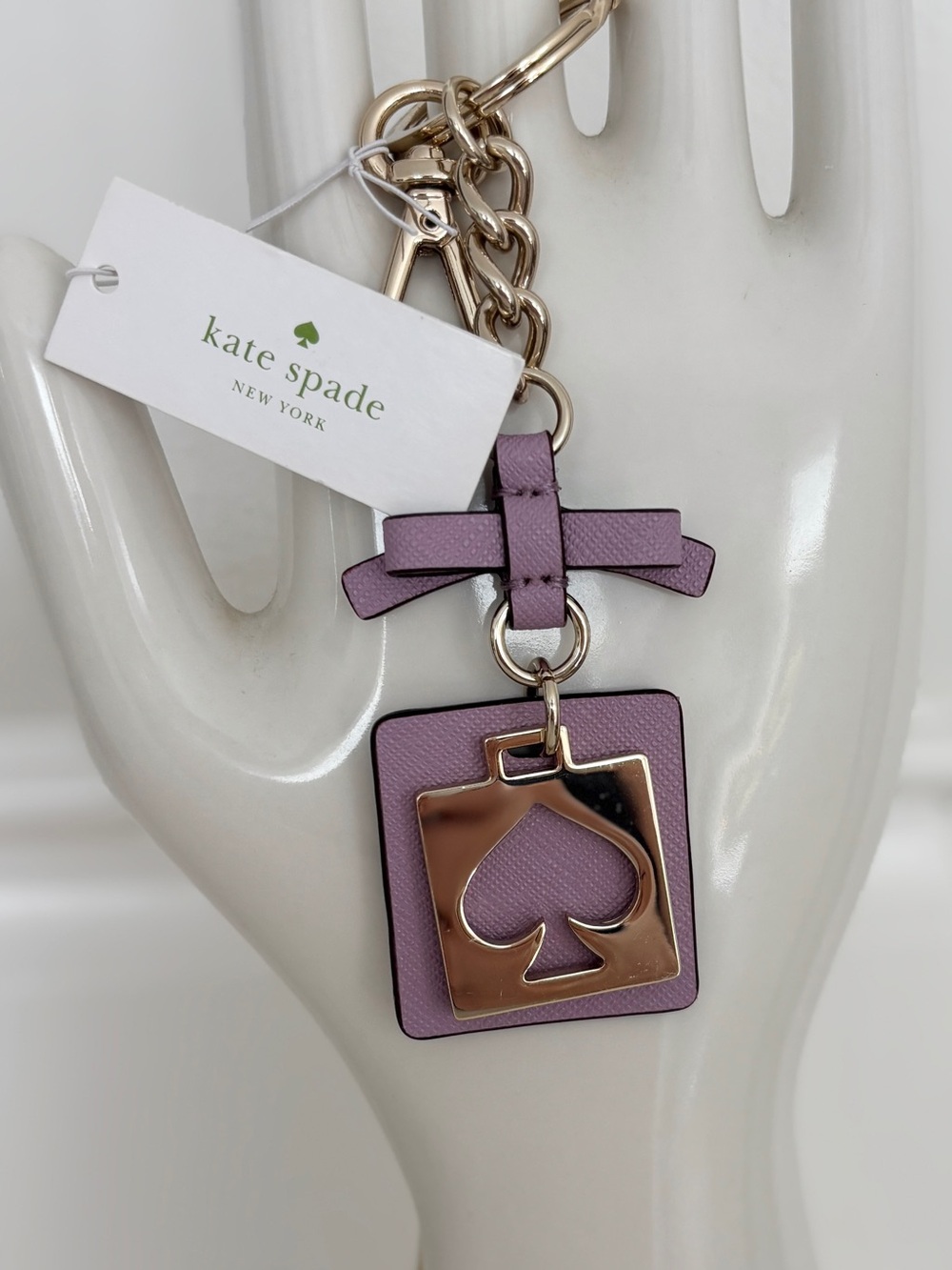 Kate Spade Bag Charm Key Ring Cutout Spade Lilac Petal Leather Key Fob